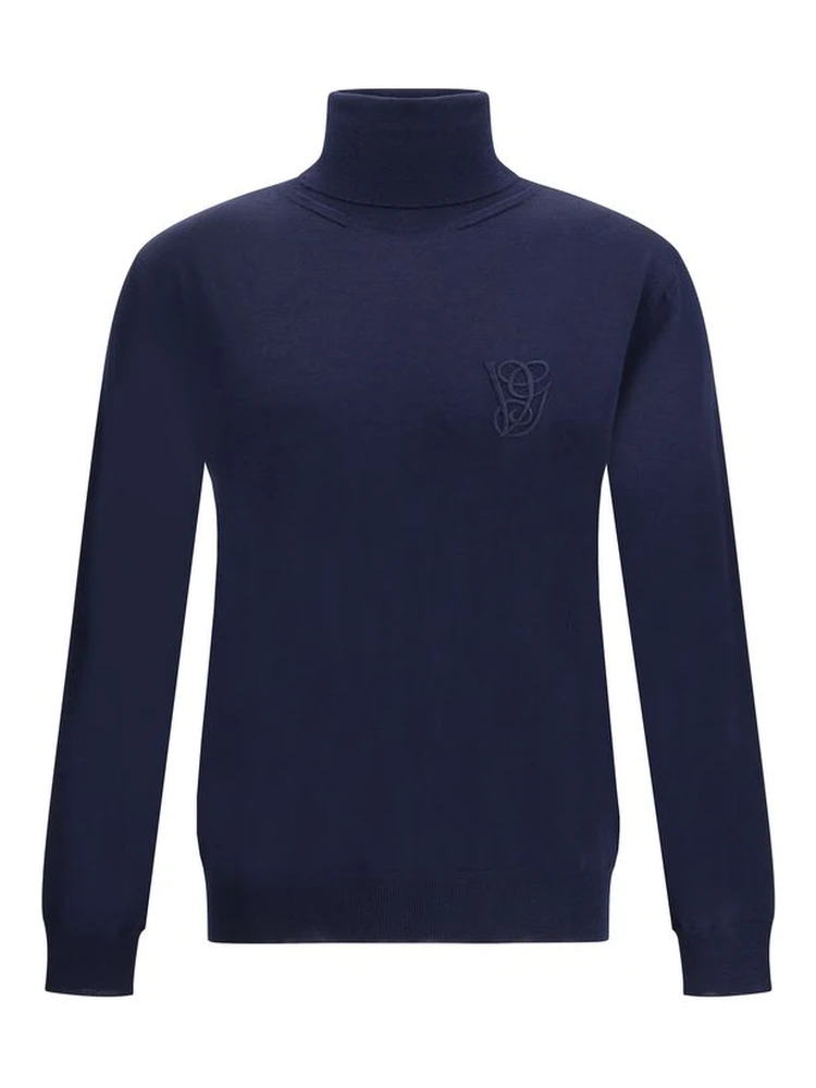Blue Fleece Wool Turtleneck