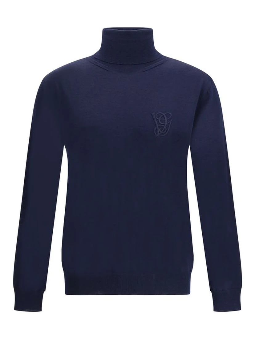 Blue Fleece Wool Turtleneck
