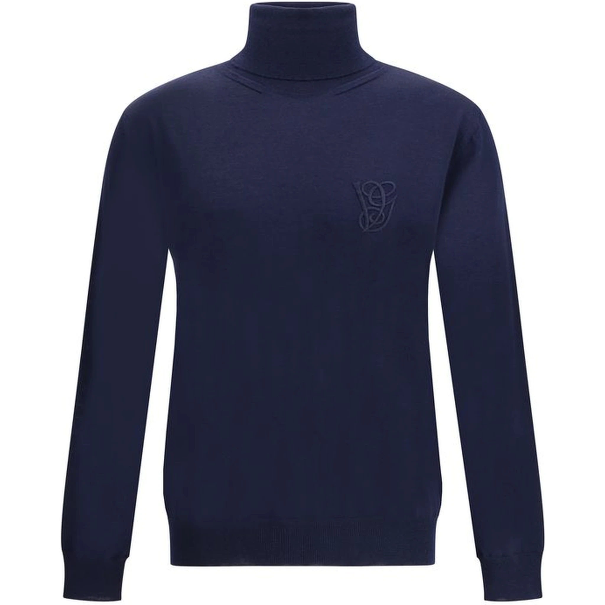 Blue Fleece Wool Turtleneck