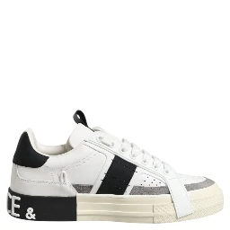 White Black Leather Low Top Sneakers Shoes