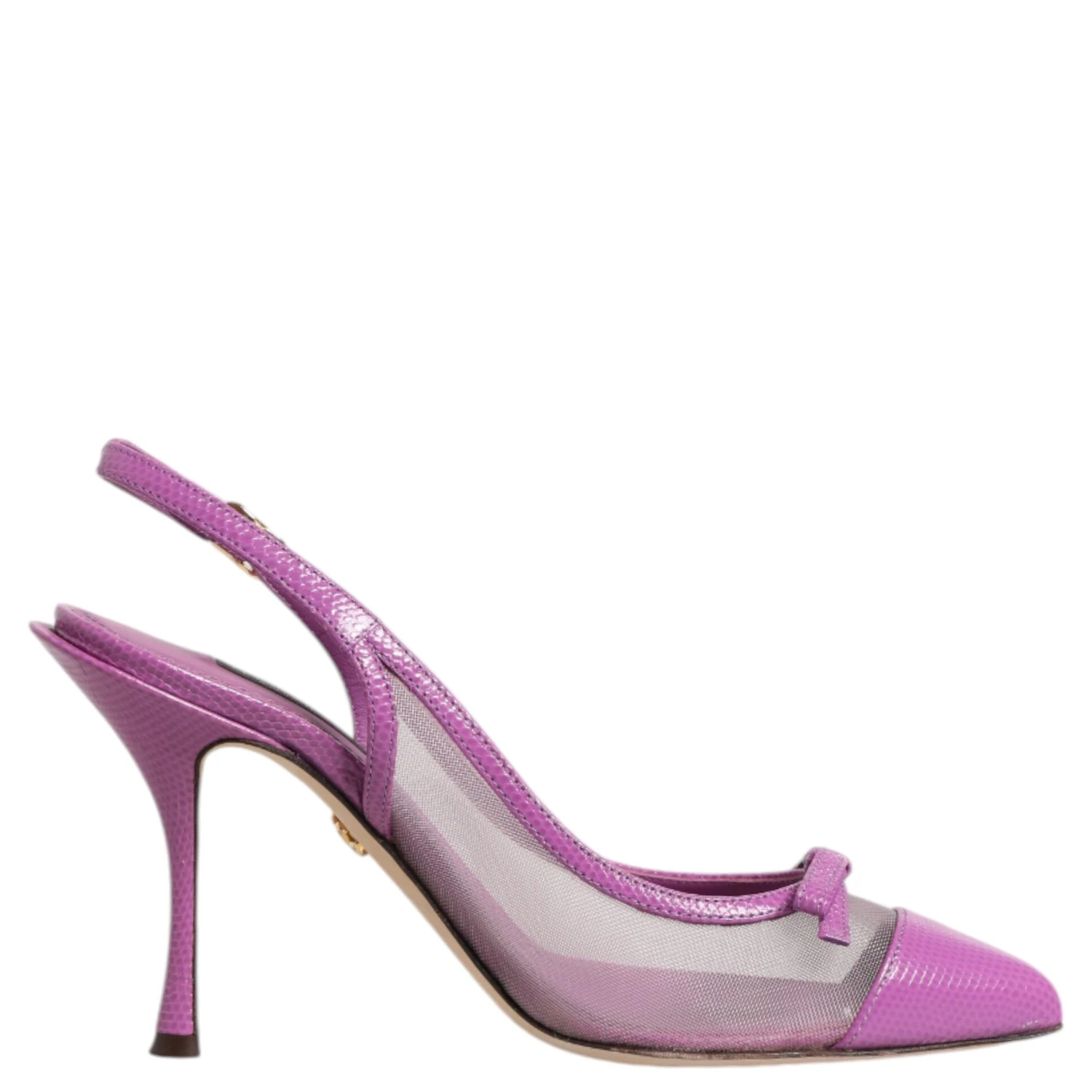 Purple Leather Mesh High Heels Slingback Shoes