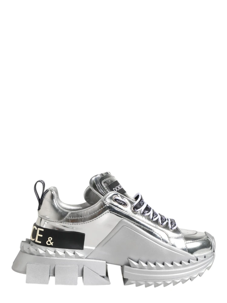 Silver Leather Super Queen Sneakers Shoes