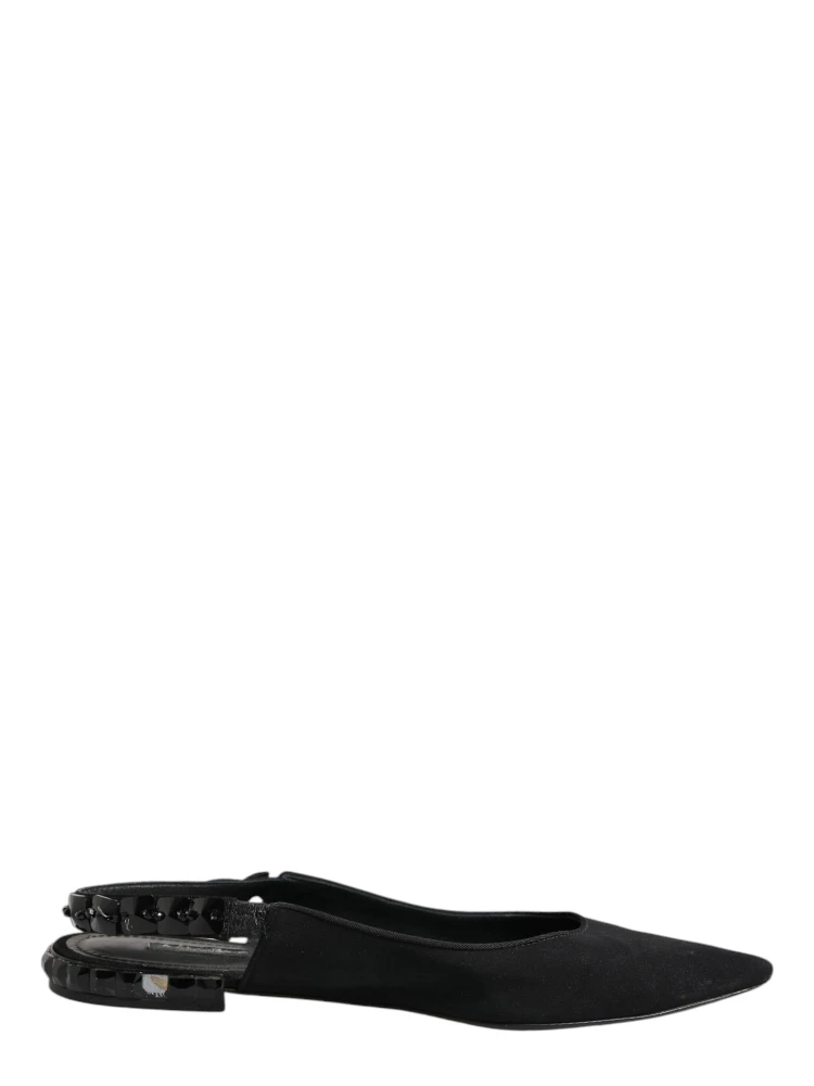 Black Crystal Charmeuse Slingback Shoes