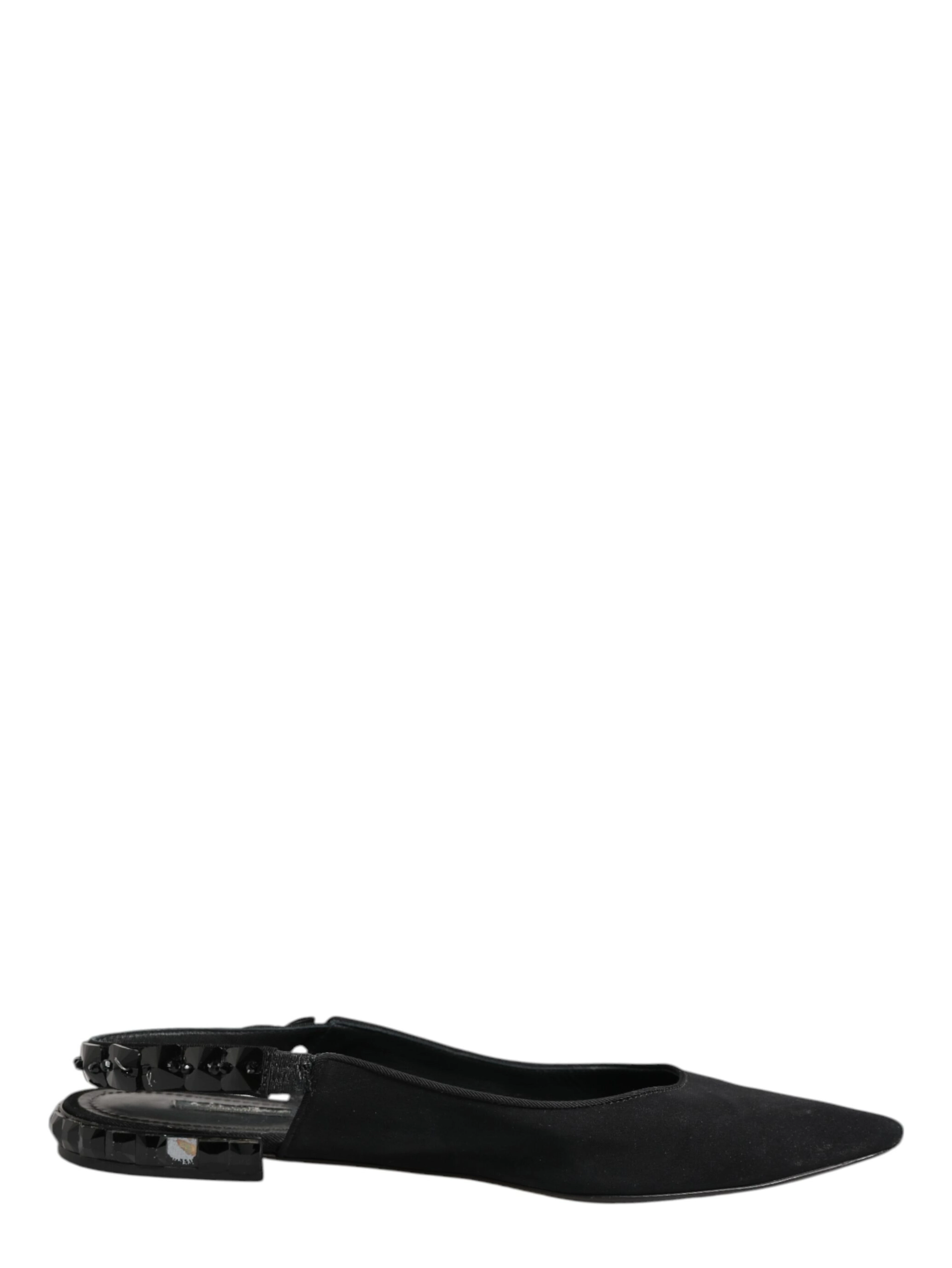 Black Crystal Charmeuse Slingback Shoes