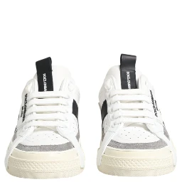 White Black Leather Low Top Sneakers Shoes