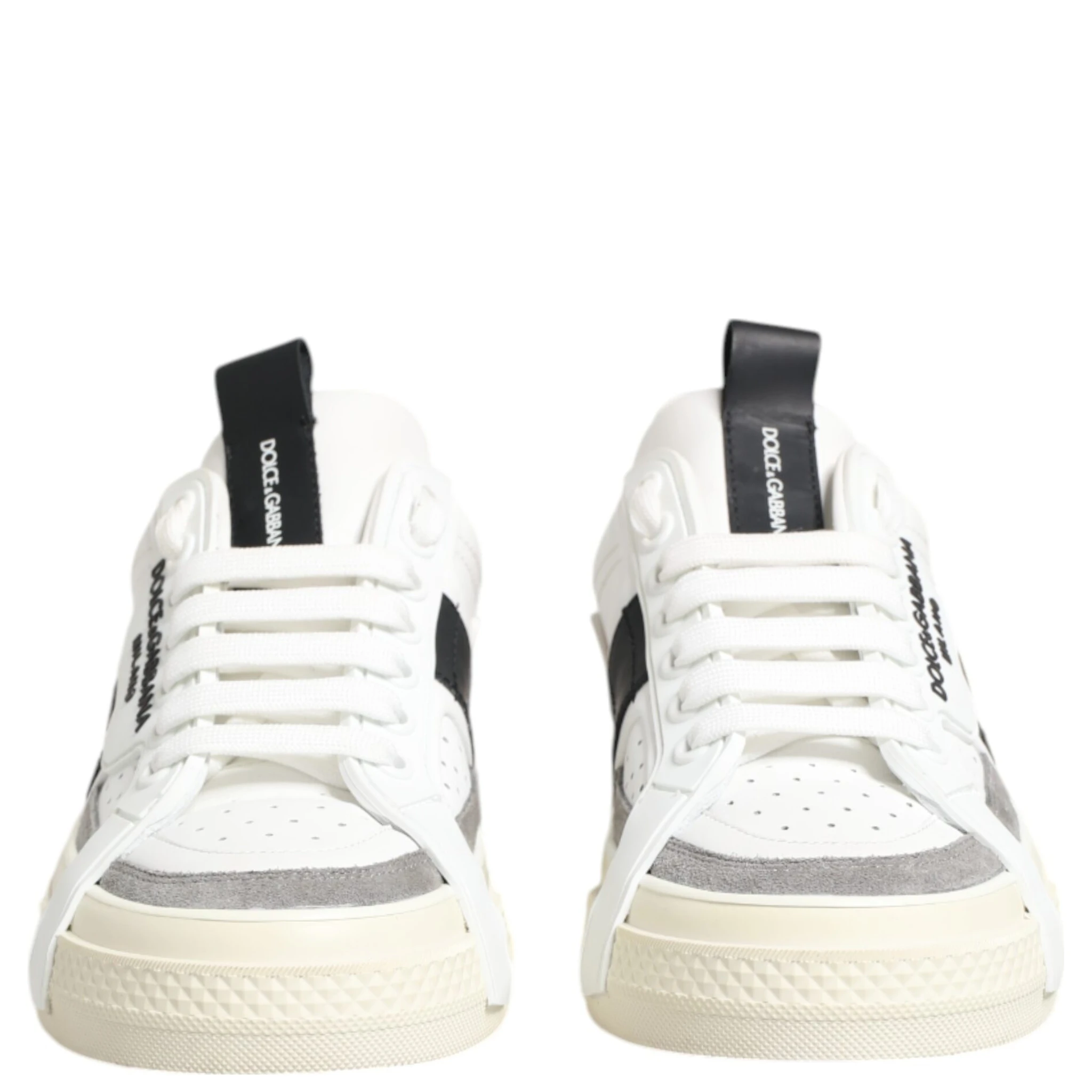 White Black Leather Low Top Sneakers Shoes