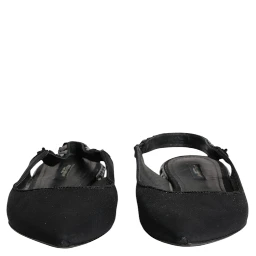 Black Crystal Charmeuse Slingback Shoes