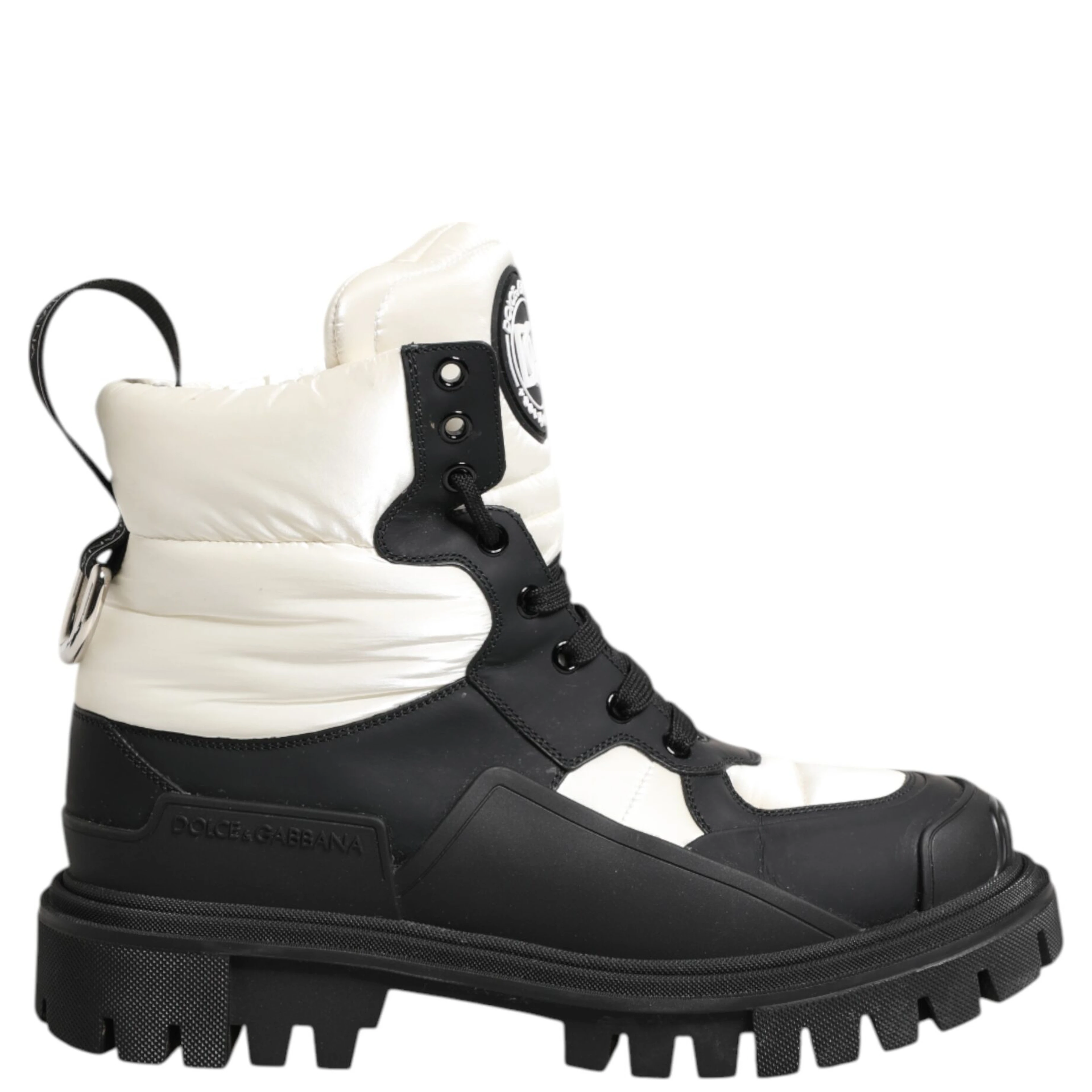 Black White Padded Lace Up Short Boots Shoes