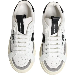 White Black Leather Low Top Sneakers Shoes
