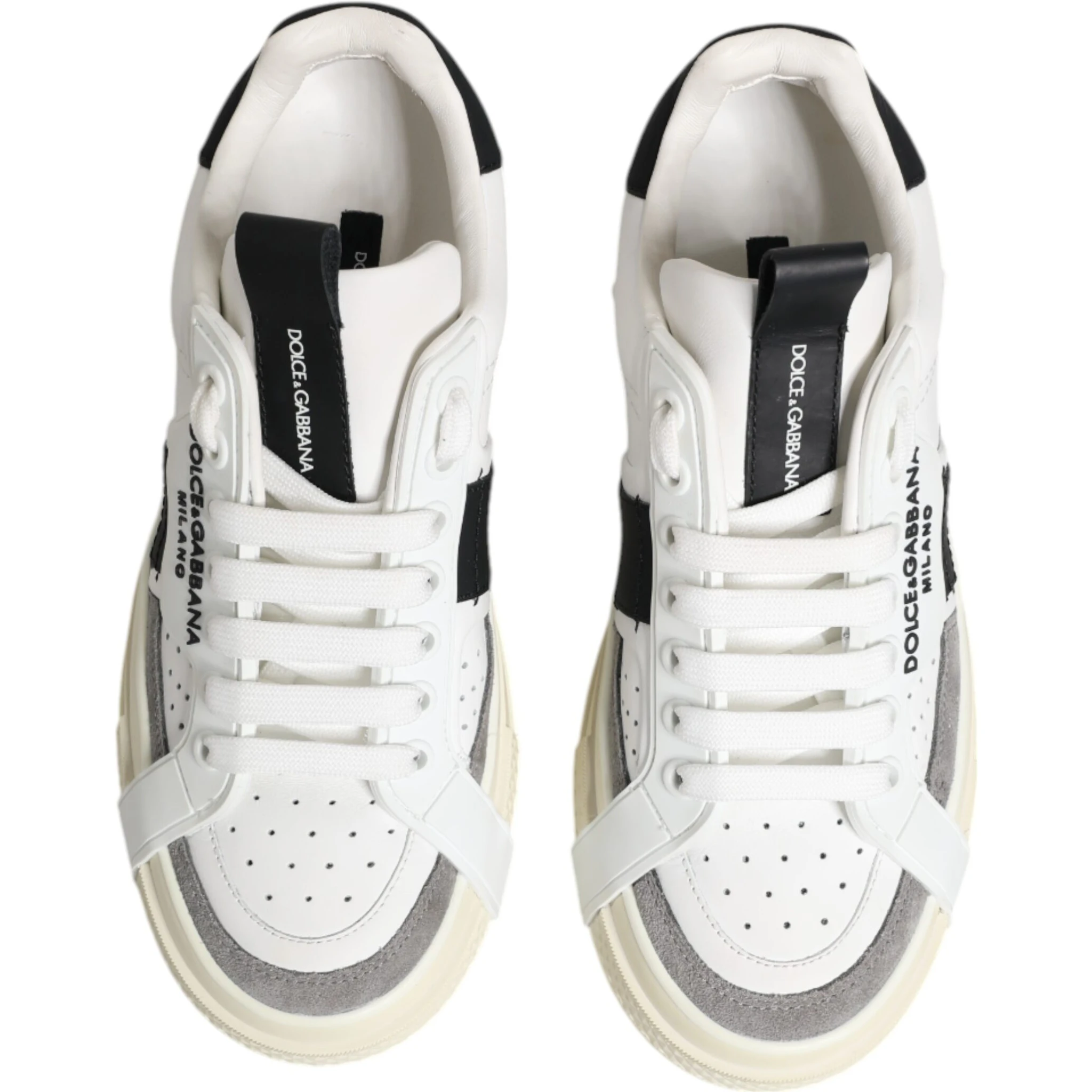 White Black Leather Low Top Sneakers Shoes