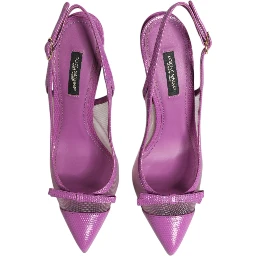Purple Leather Mesh High Heels Slingback Shoes