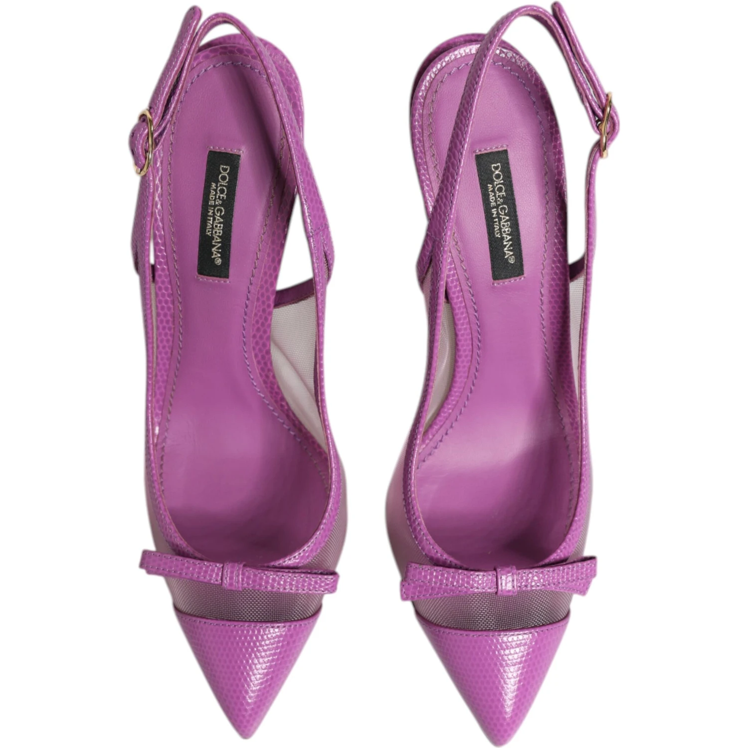 Purple Leather Mesh High Heels Slingback Shoes