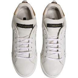 White Gold Leather Low Top Sneakers Shoes