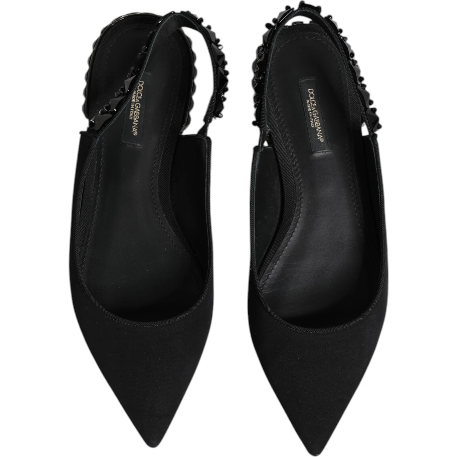 Black Crystal Charmeuse Slingback Shoes