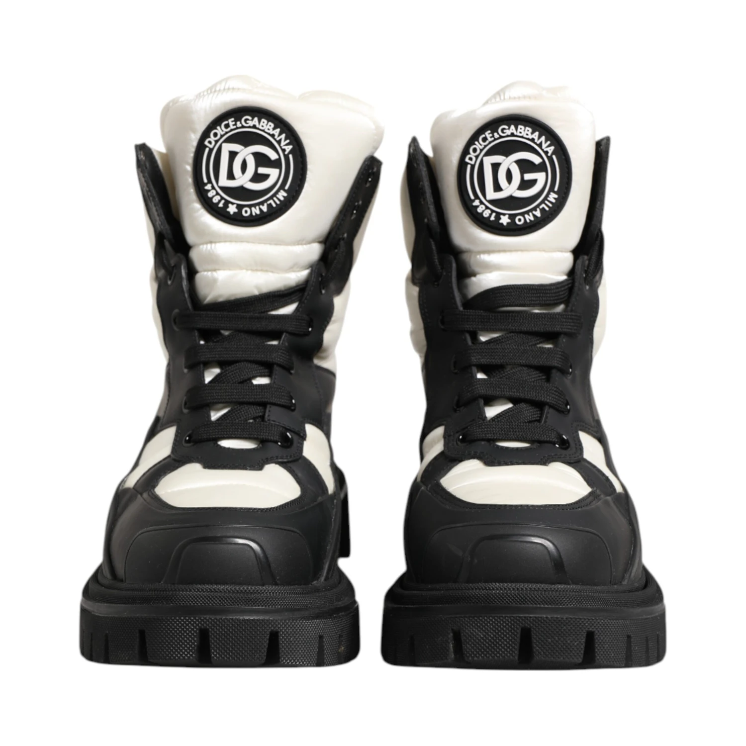 Black White Padded Lace Up Short Boots Shoes