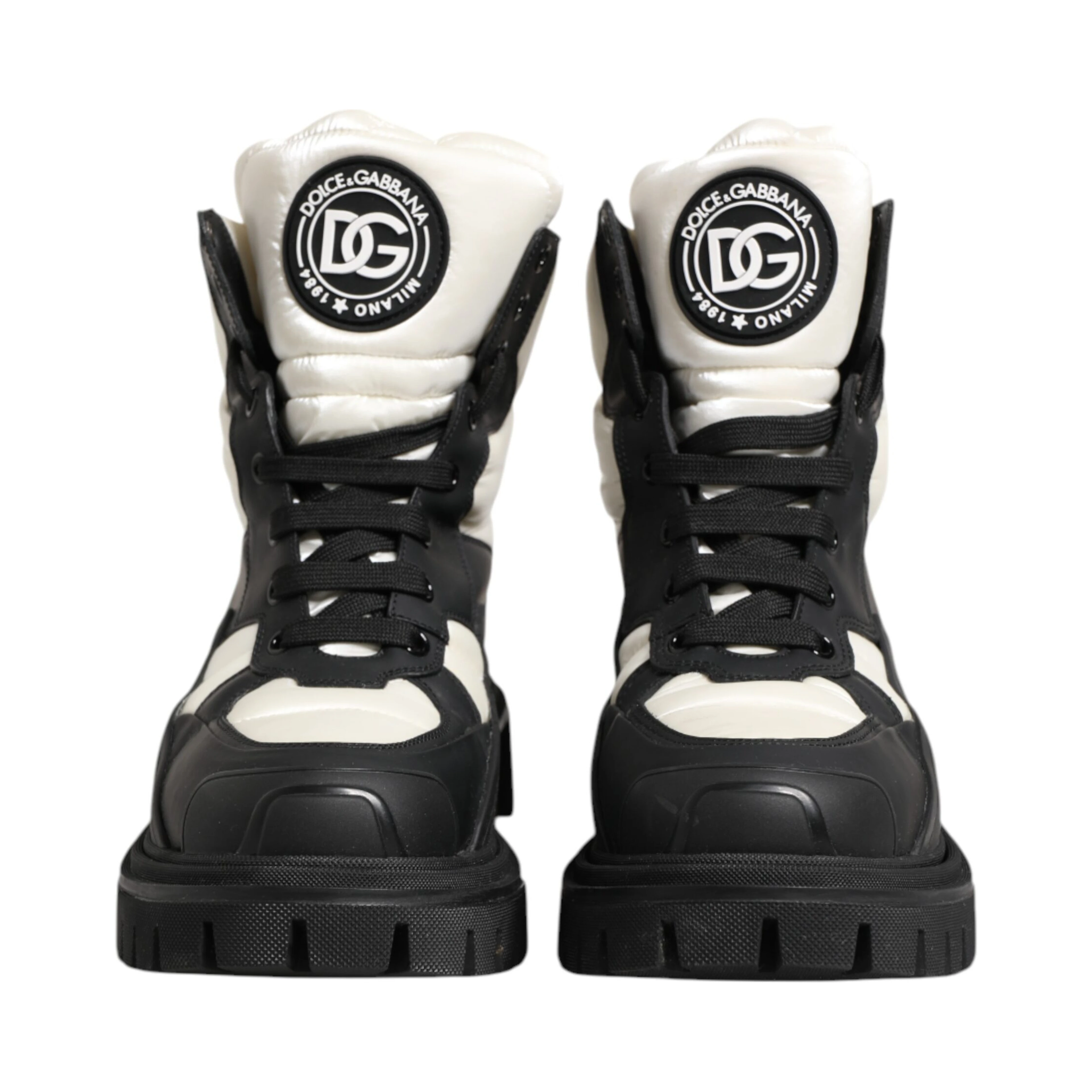 Black White Padded Lace Up Short Boots Shoes