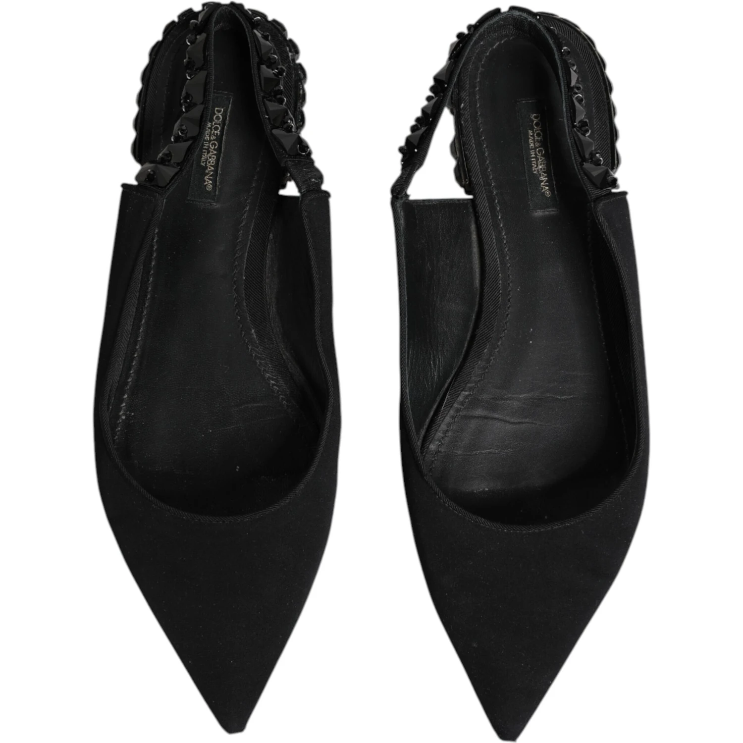 Black Crystal Charmeuse Slingback Shoes