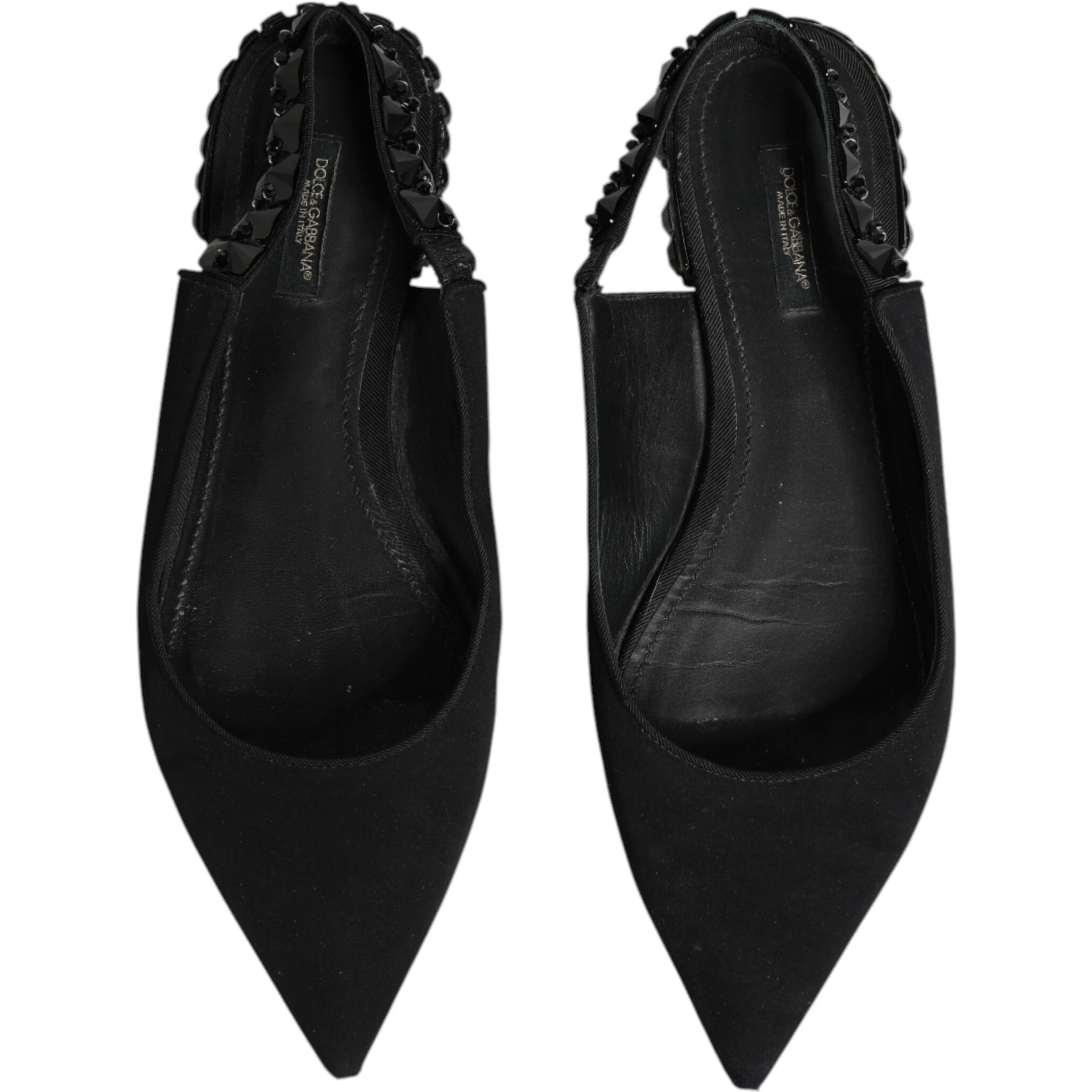 Black Crystal Charmeuse Slingback Shoes