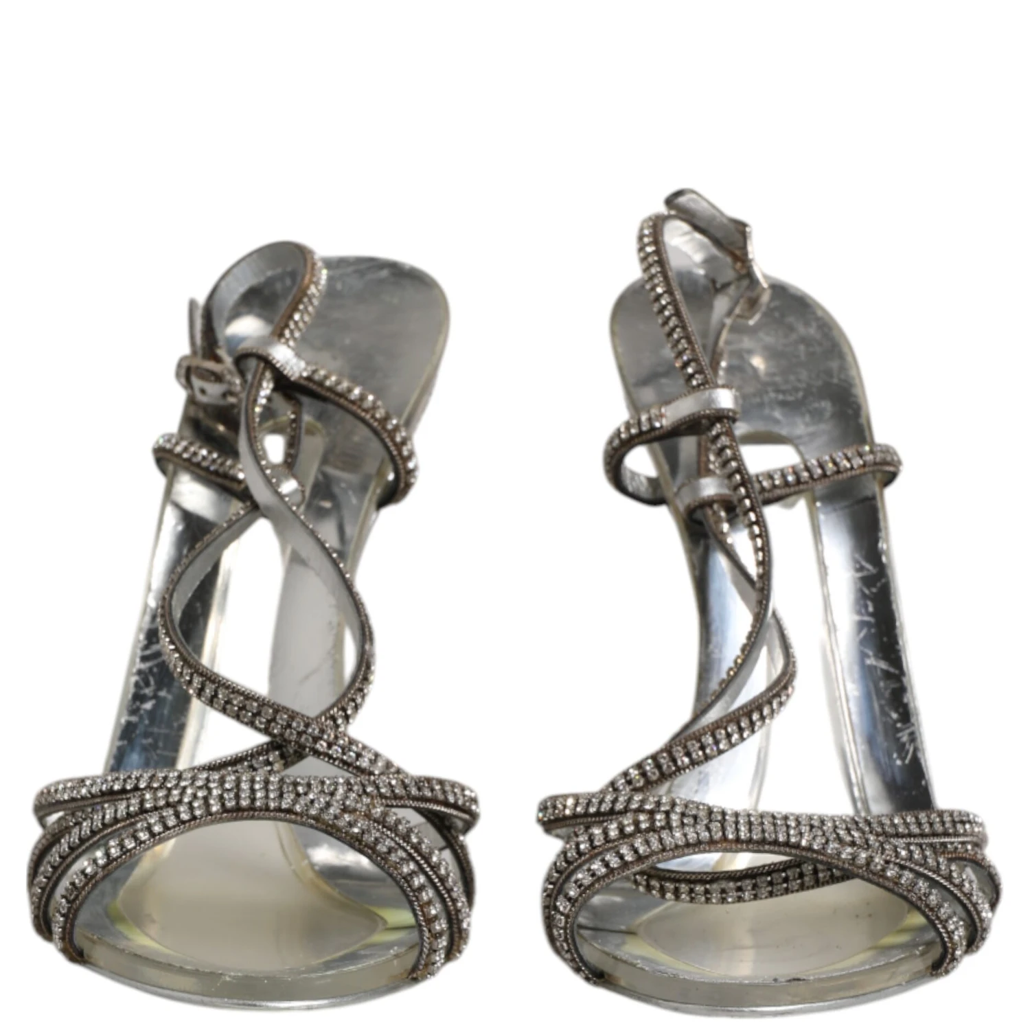 Silver Strass Ankle Strap Heels Sandals Shoes