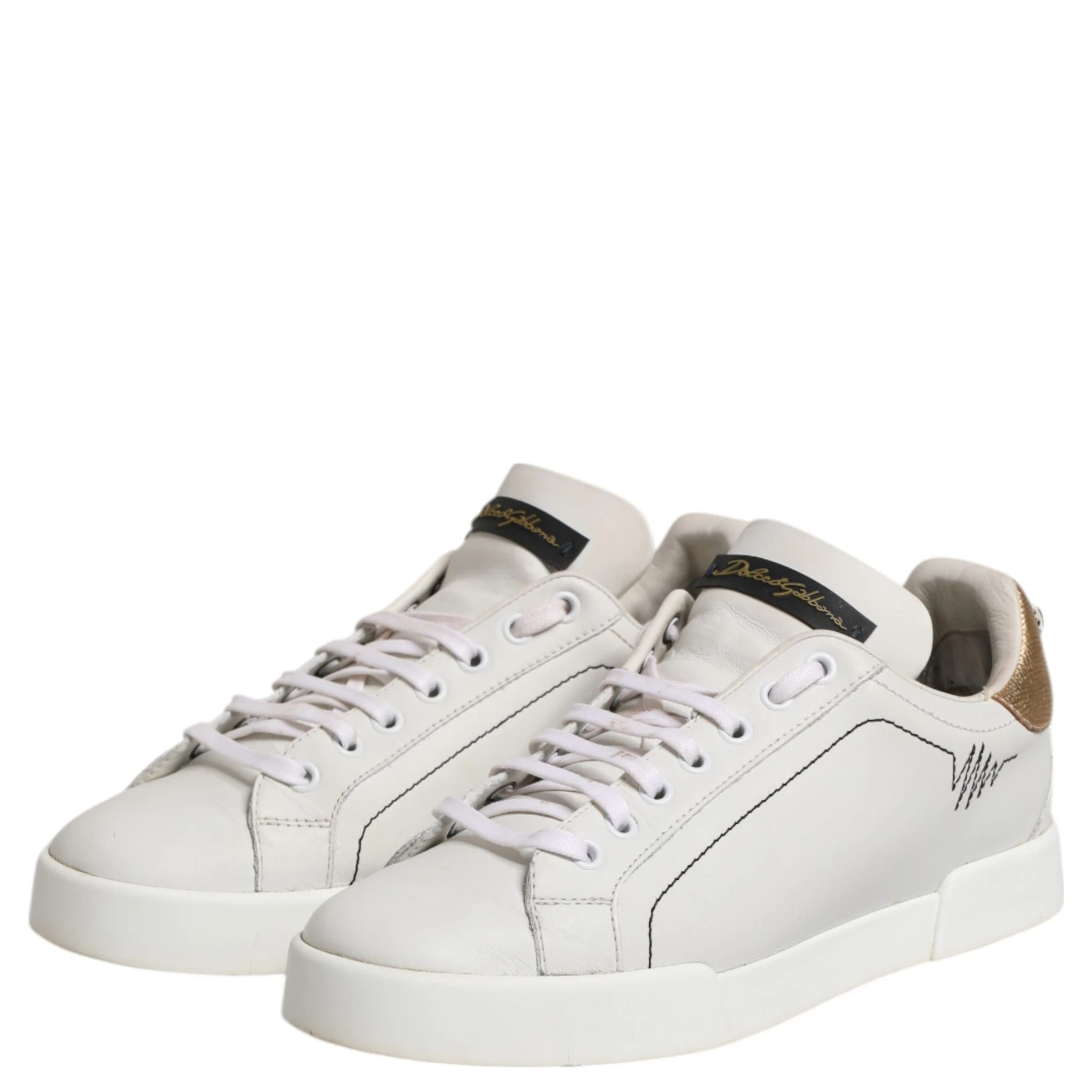 White Gold Leather Low Top Sneakers Shoes
