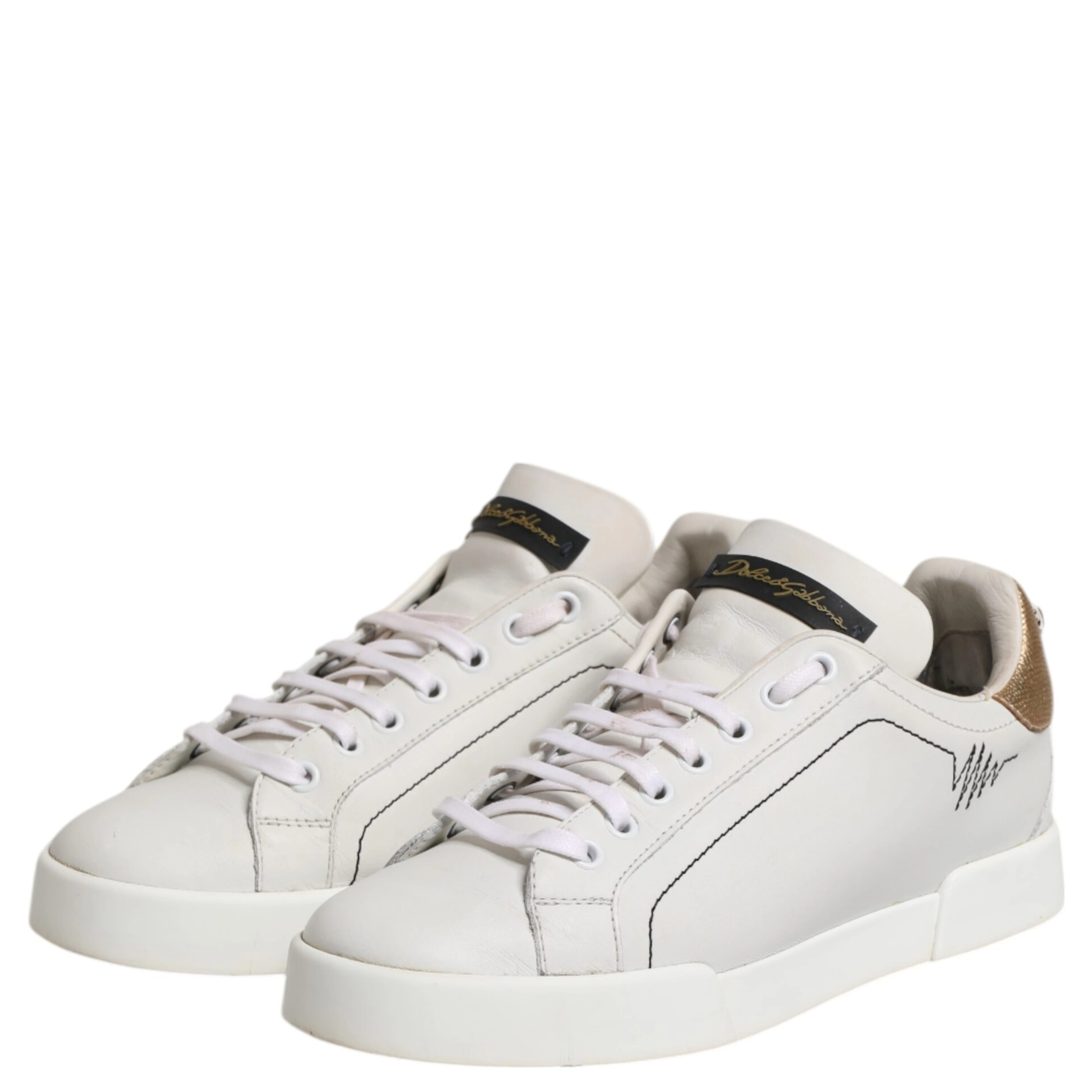 White Gold Leather Low Top Sneakers Shoes