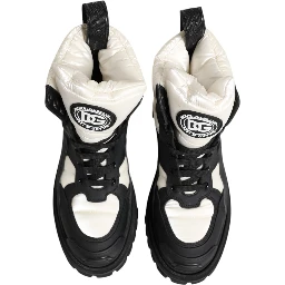 Black White Padded Lace Up Short Boots Shoes