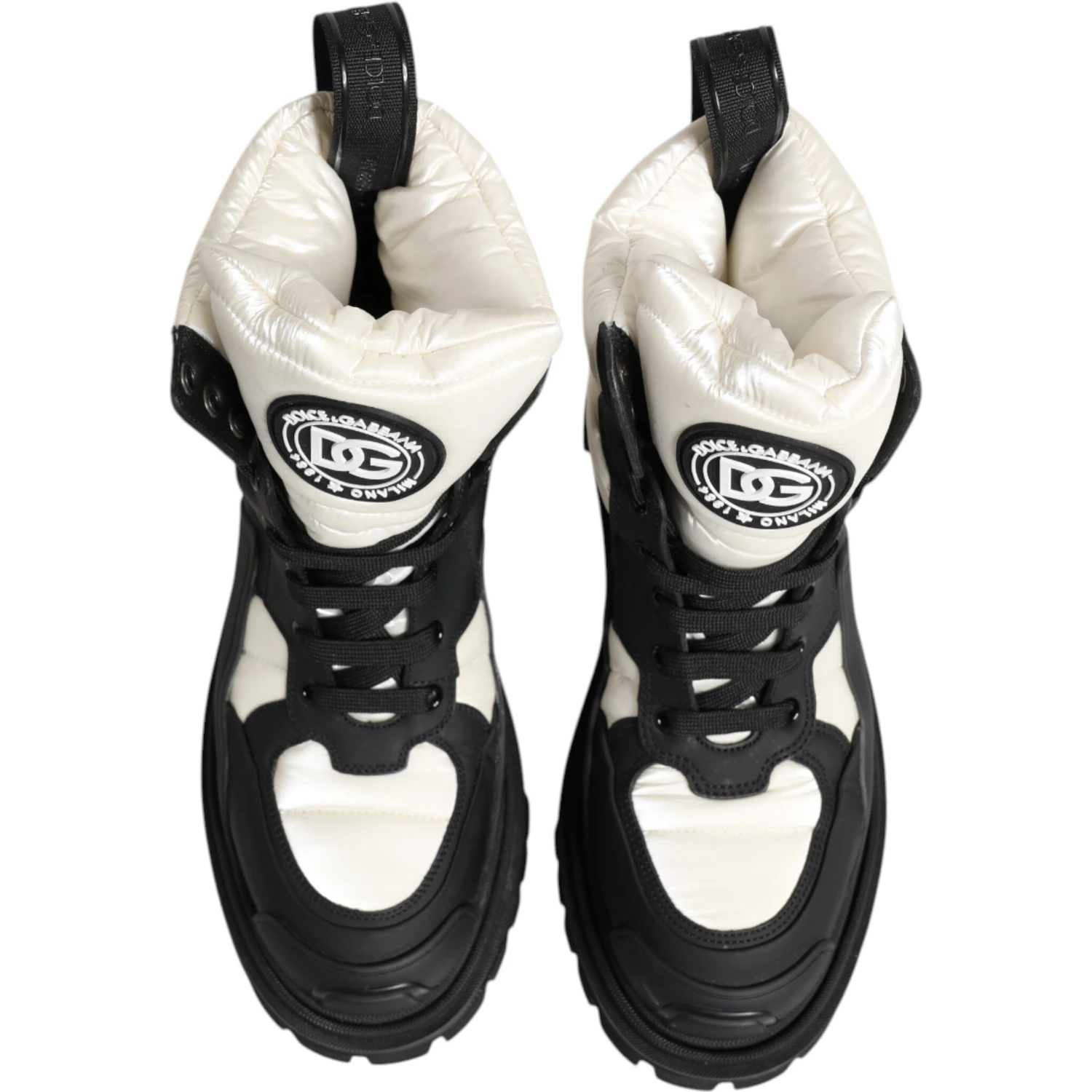 Black White Padded Lace Up Short Boots Shoes