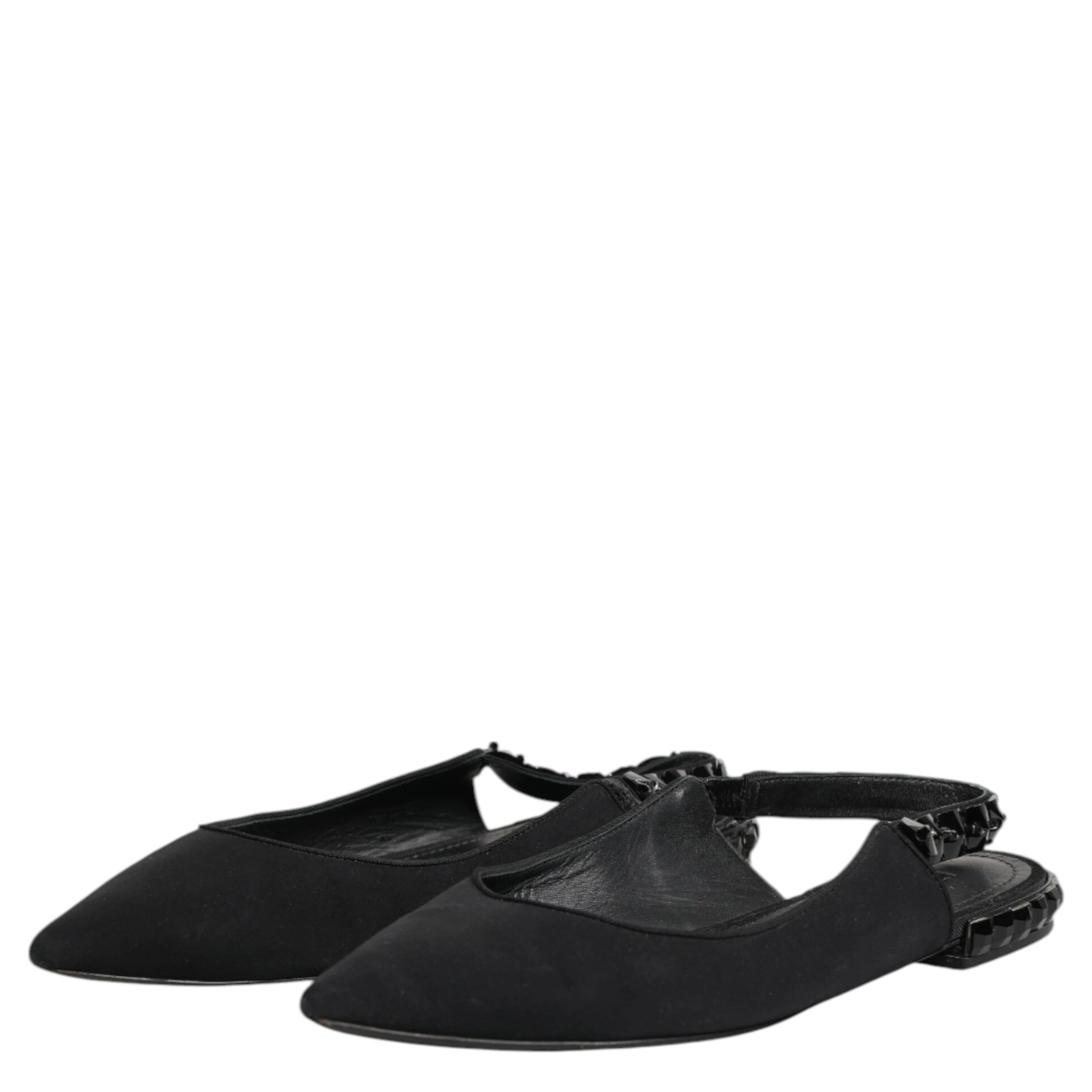 Black Crystal Charmeuse Slingback Shoes