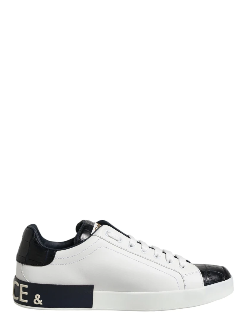 White Black Leather Portofino Sneaker Shoes