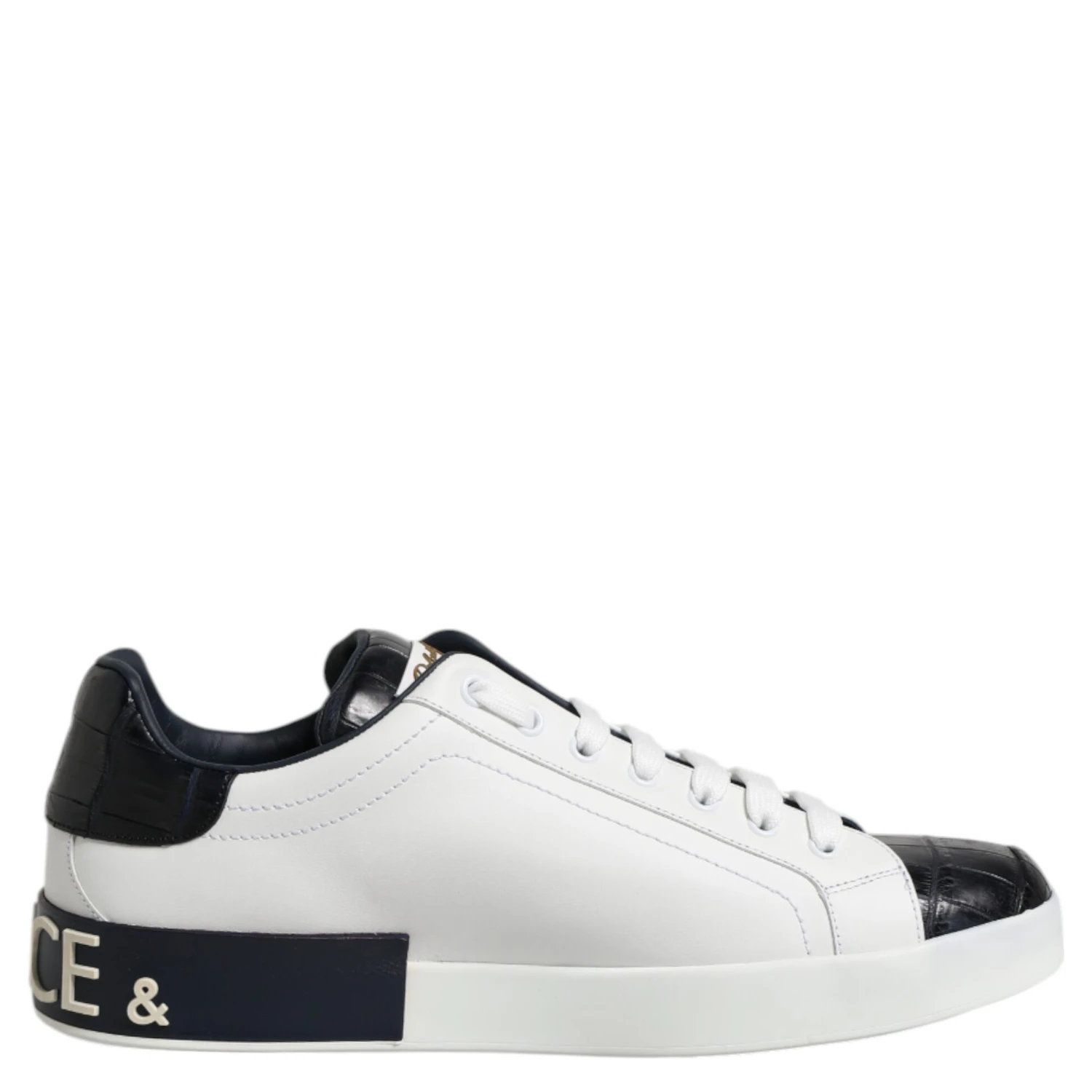 White Black Leather Portofino Sneaker Shoes