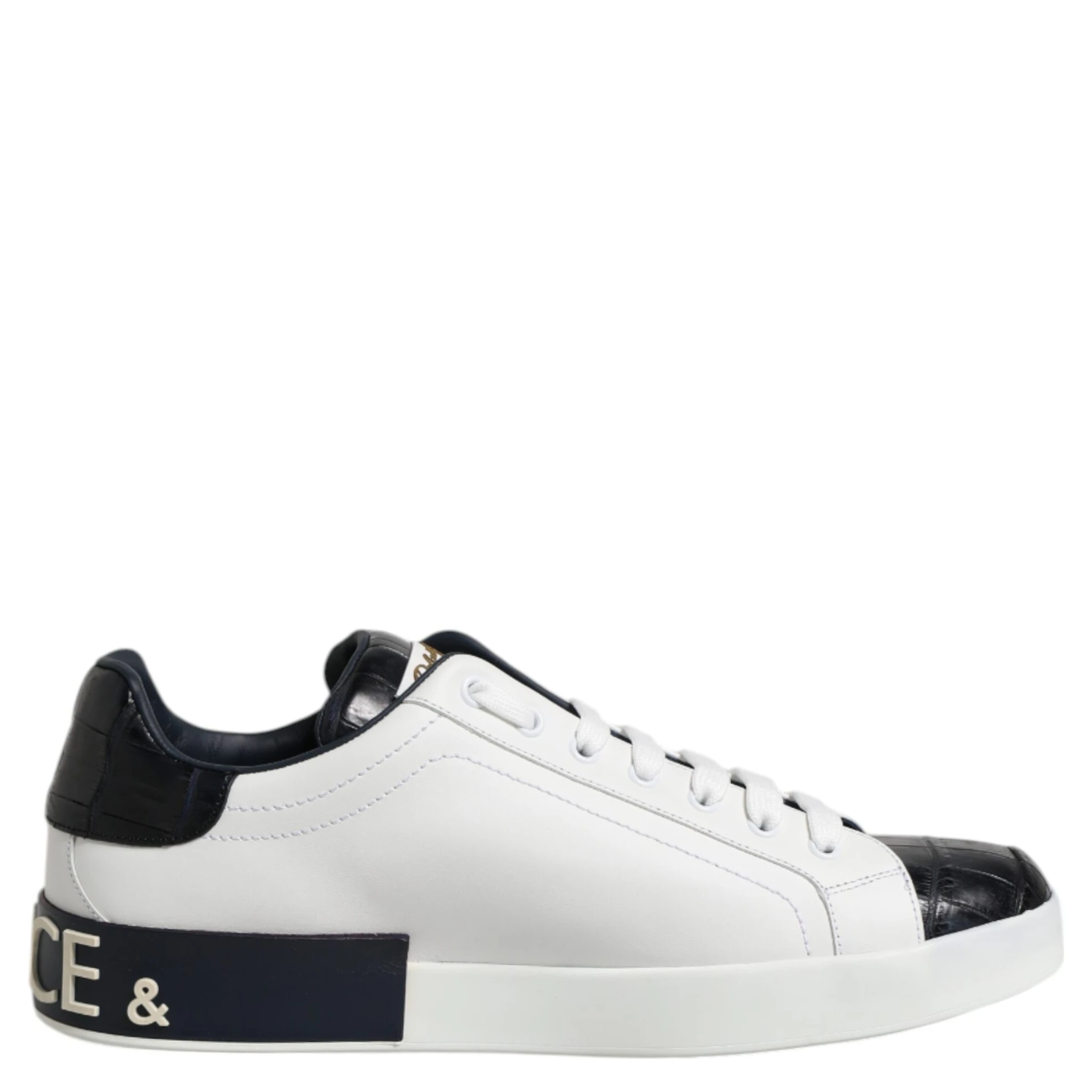 White Black Leather Portofino Sneaker Shoes