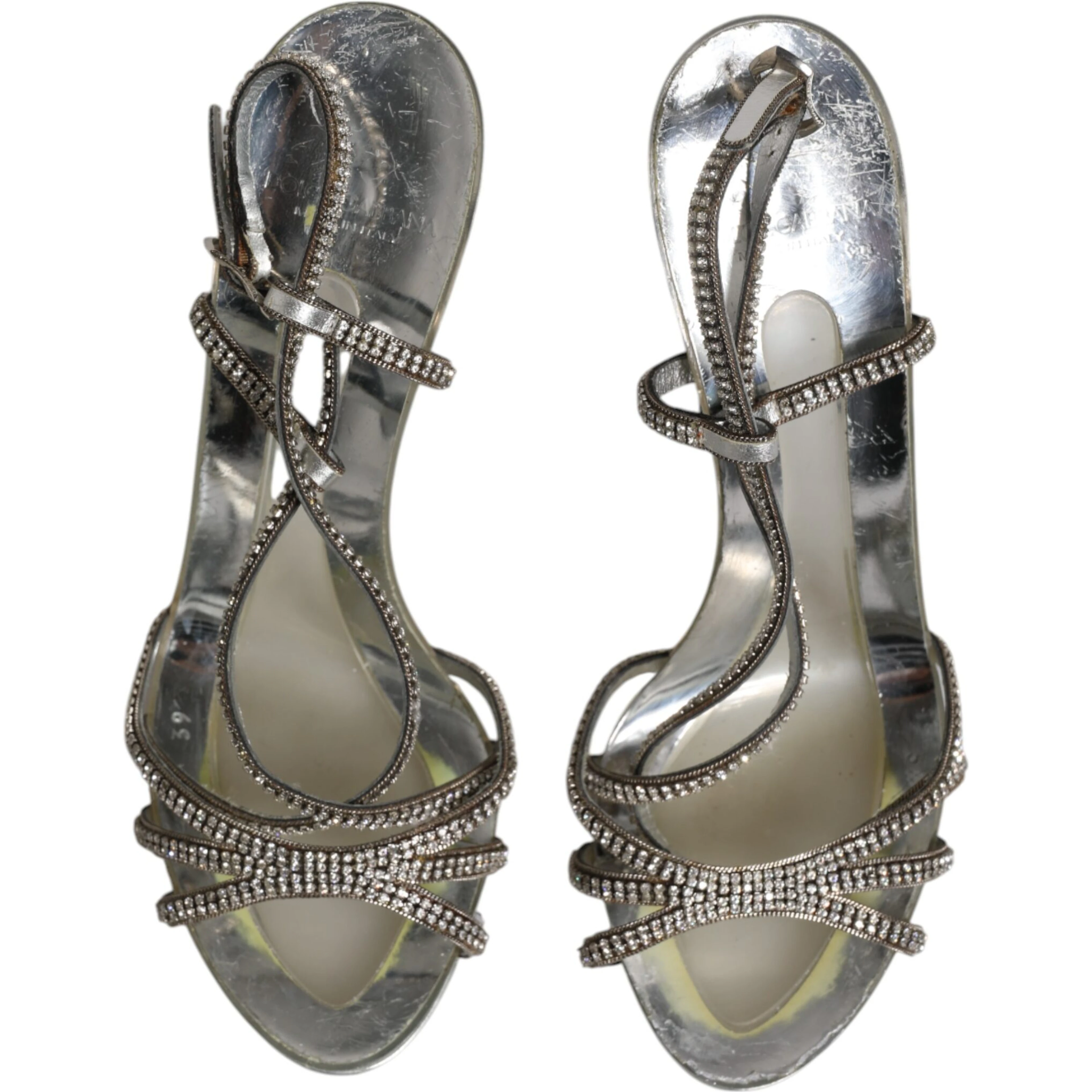 Silver Strass Ankle Strap Heels Sandals Shoes