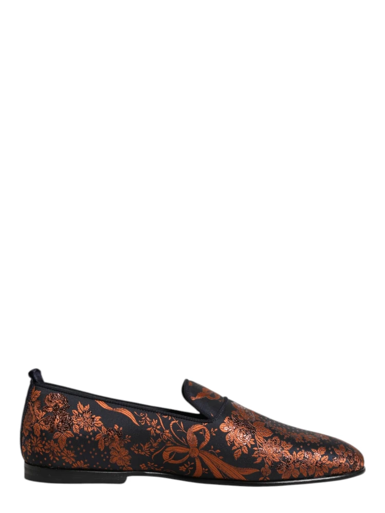 Black Jacquard Polyester Slip On Loafers Shoes