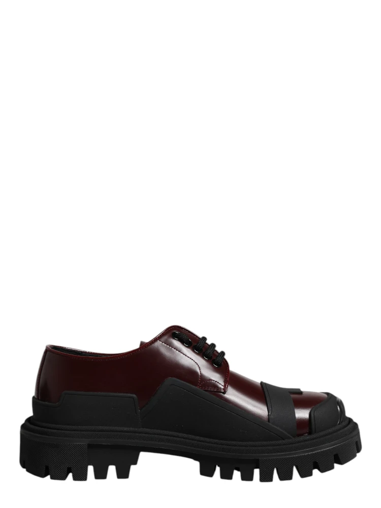 Red Leather Lace Up Trekking Dress Shoes