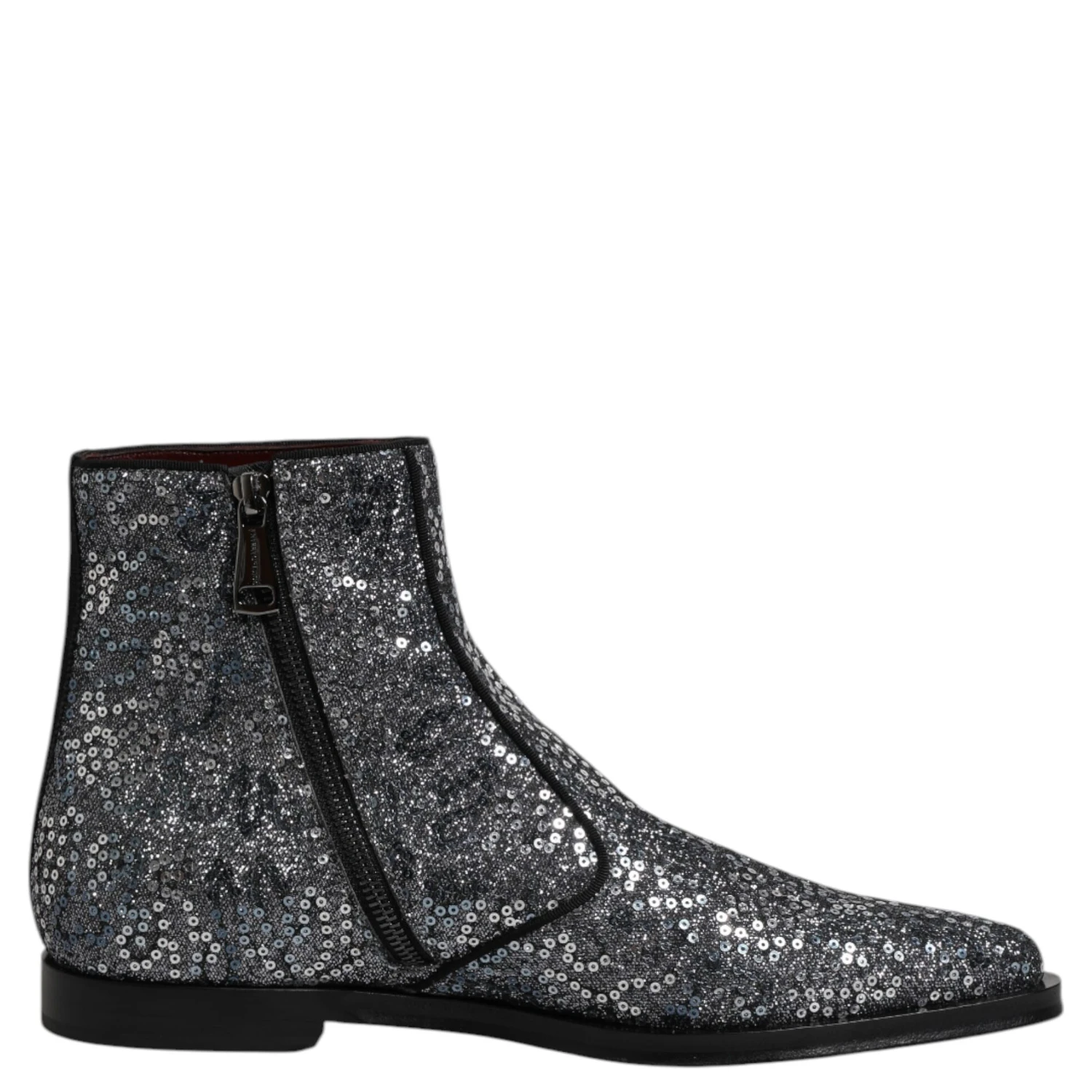Dark Gray Cotton Sequined Chelsea Boots Shoes