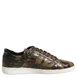 Brown Exotic Leather Low Top Sneakers Shoes