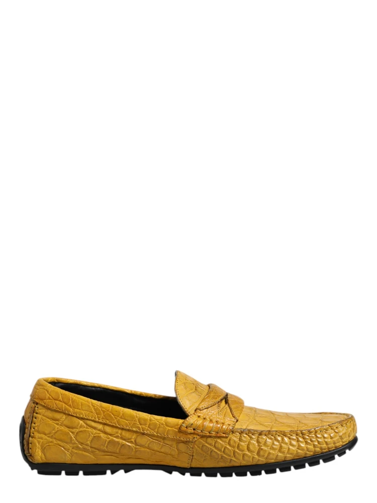 Yellow Exotic Leather Loafers Slip On Shoes