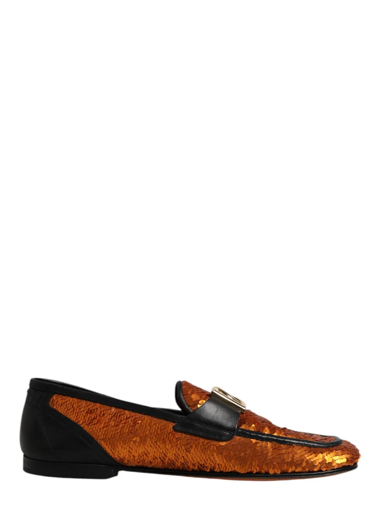 Orange Sequin Embellished Men Loafers Shoes