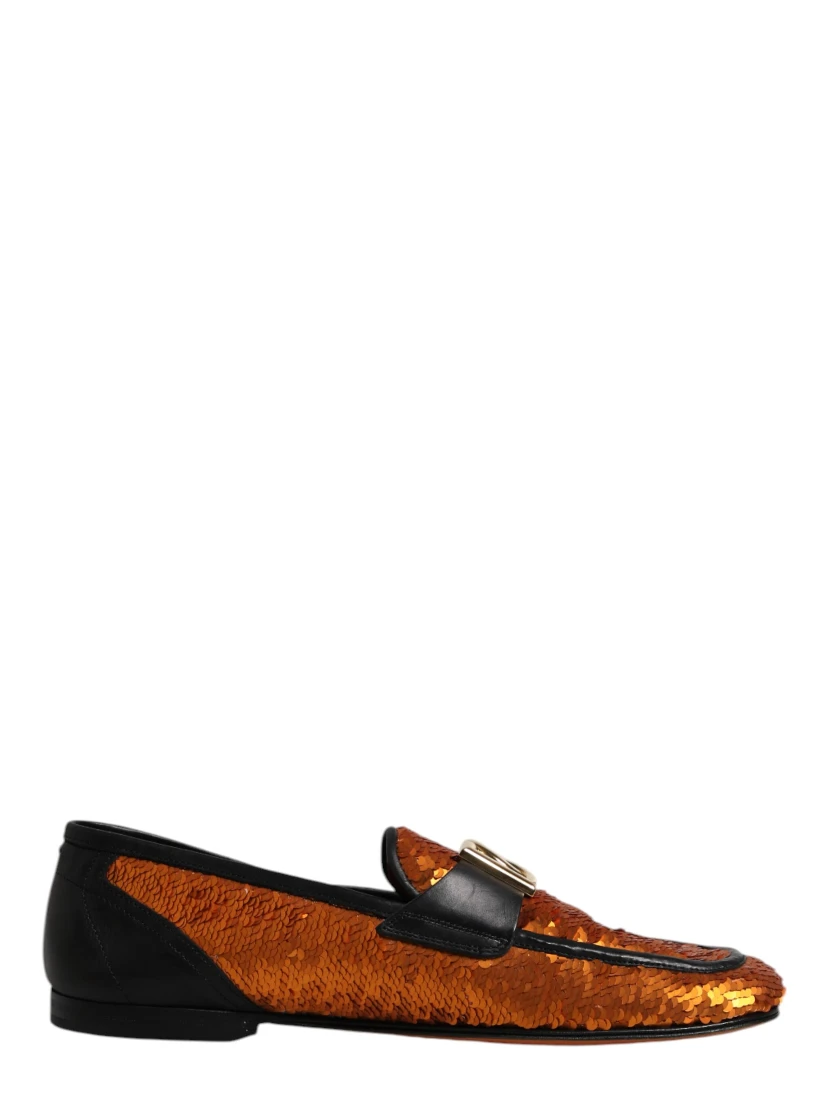 Orange Sequin Embellished Men Loafers Shoes