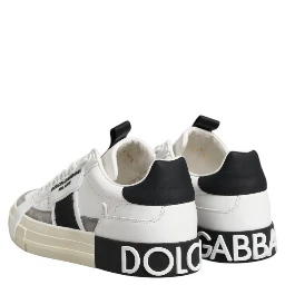 White Black Leather Low Top Sneakers Shoes
