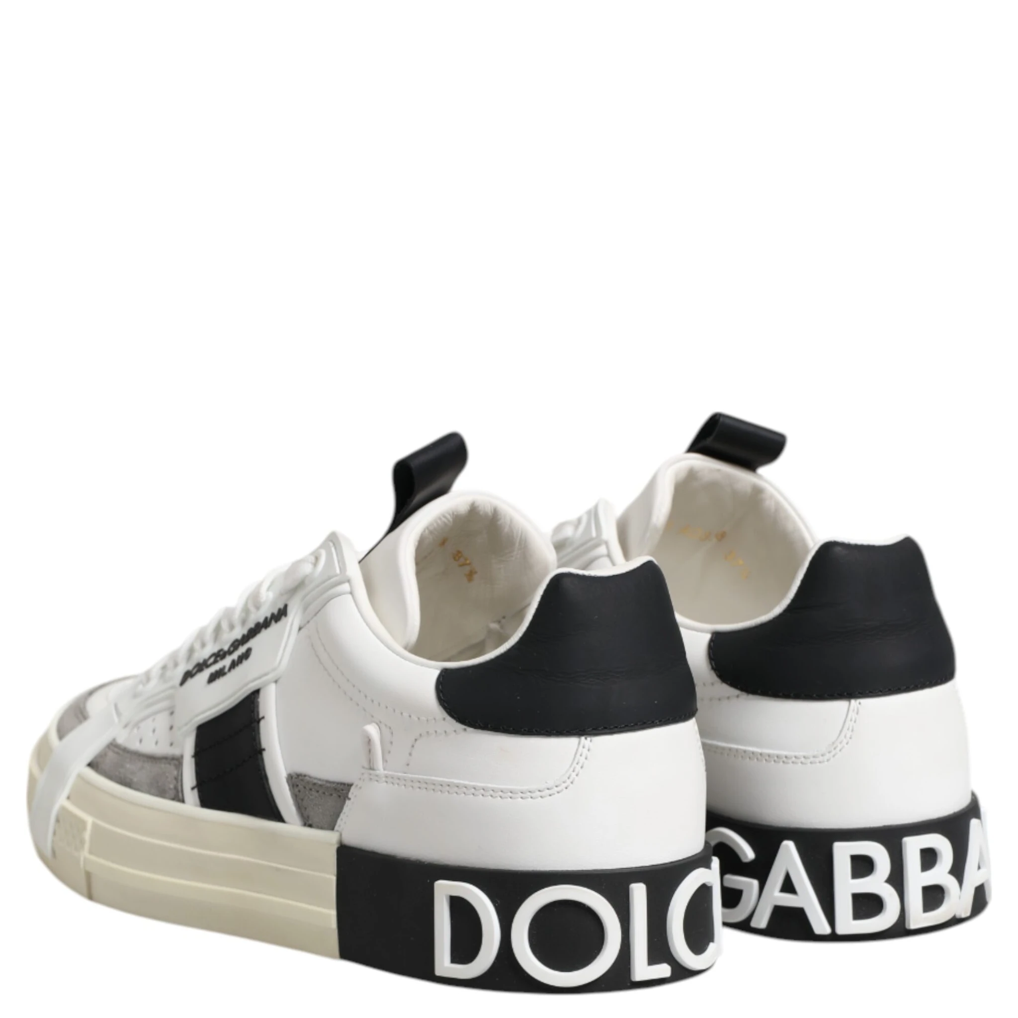 White Black Leather Low Top Sneakers Shoes