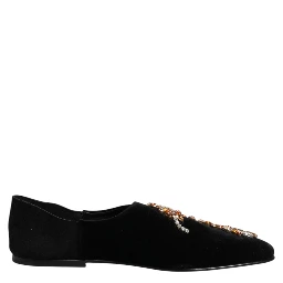 Black Velvet Embellished Loafer Slip On Shoes
