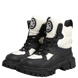 Black White Padded Lace Up Short Boots Shoes