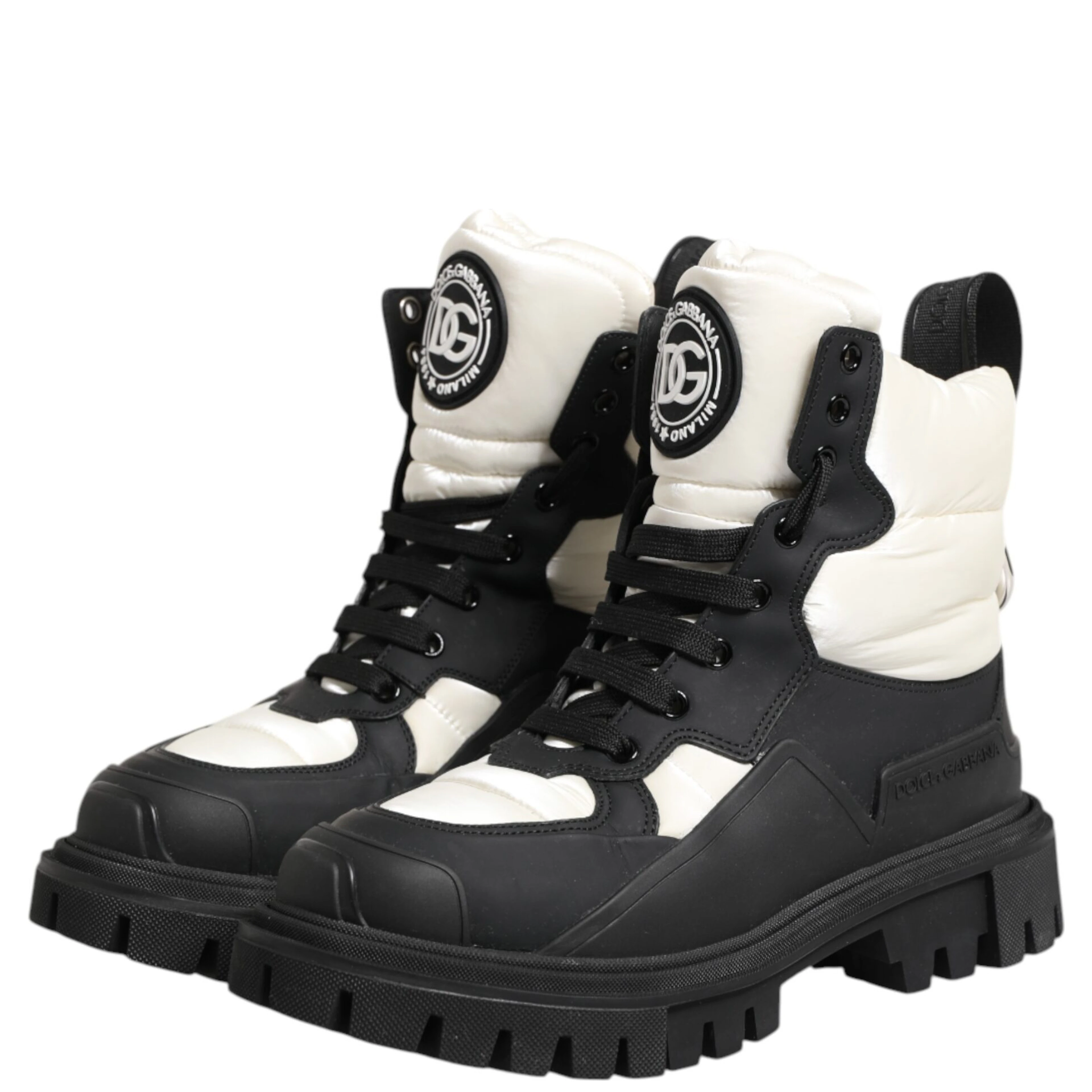 Black White Padded Lace Up Short Boots Shoes
