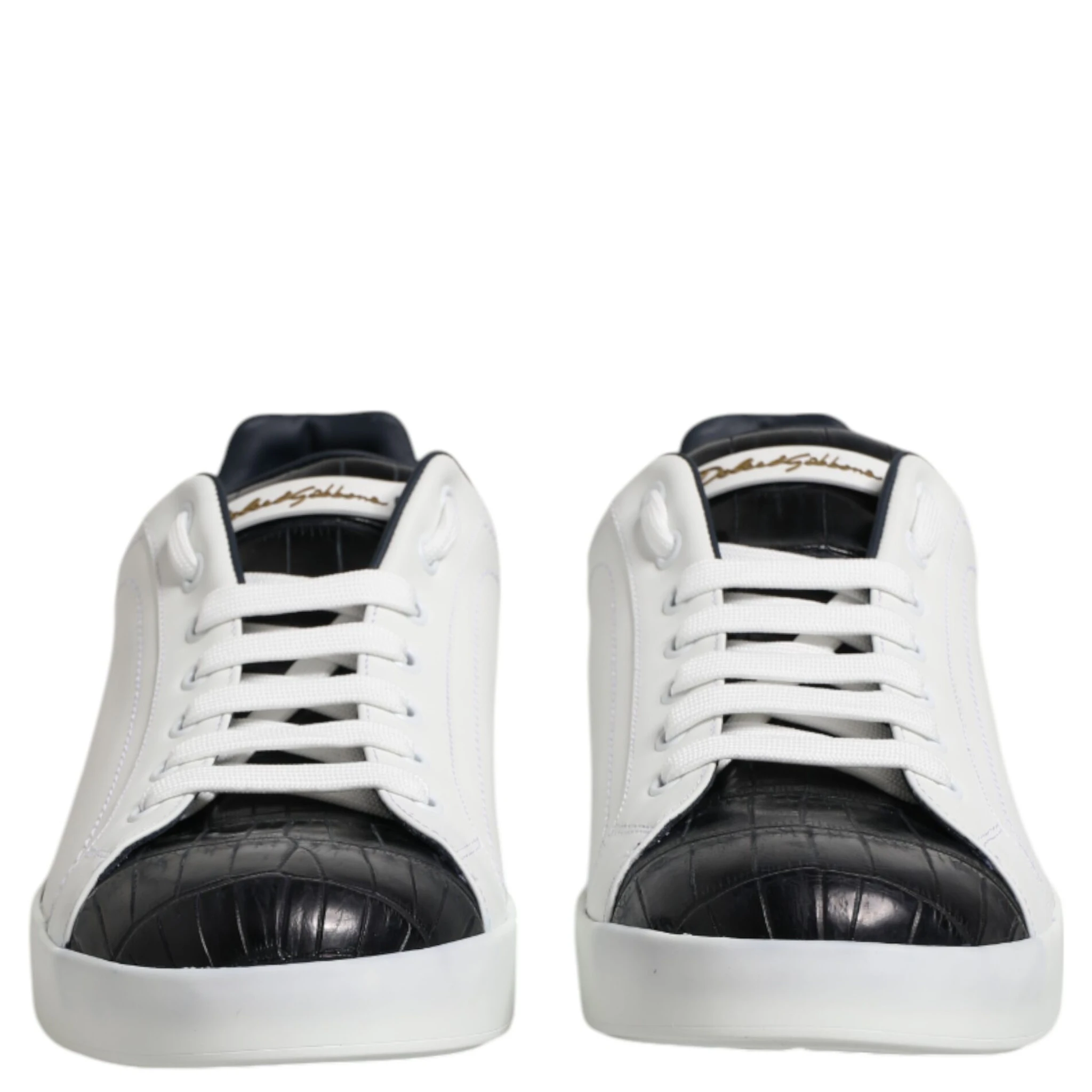 White Black Leather Portofino Sneaker Shoes