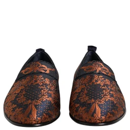 Black Jacquard Polyester Slip On Loafers Shoes