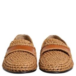 Brown Woven Raffia Slip On Loafers Shoes