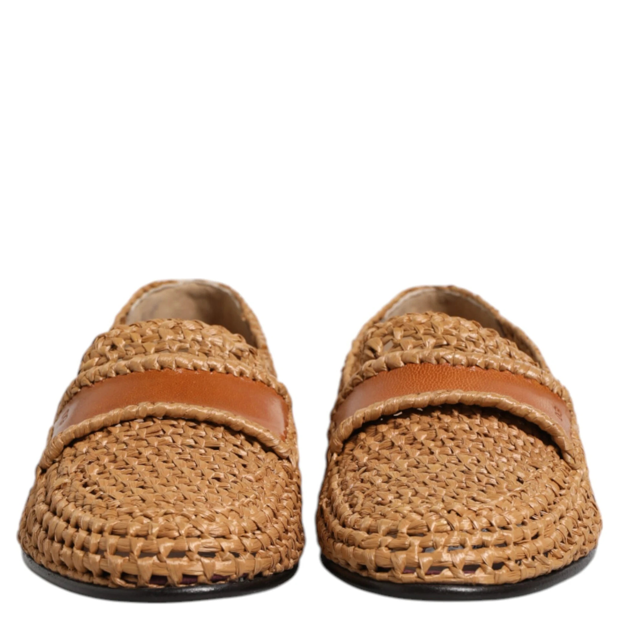 Brown Woven Raffia Slip On Loafers Shoes