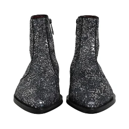 Dark Gray Cotton Sequined Chelsea Boots Shoes