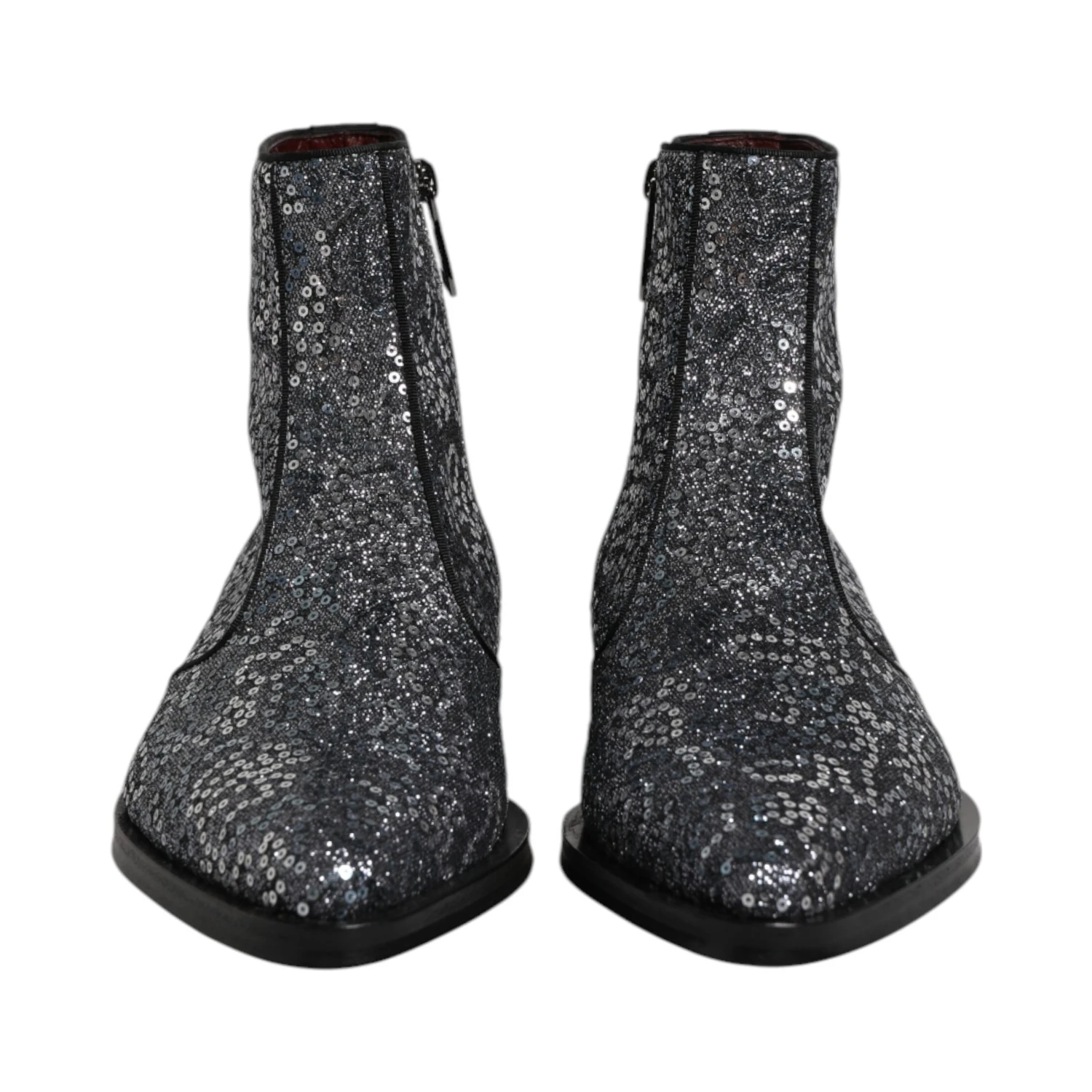 Dark Gray Cotton Sequined Chelsea Boots Shoes